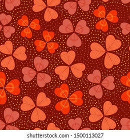Bright monochrome seamless pattern with three-leaf clover. Repeat abstract botanical pattern. Vector illustration.