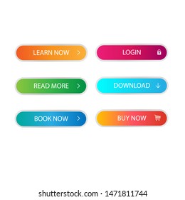 Bright monochrome web buttons of orange, blue, green, purple and bright blue color Vector buttons for web design, mobile devices, banners and more.