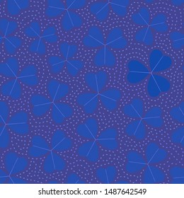 Bright monotone seamless pattern with three-leaf clover. Repeat abstract botanical pattern. Vector illustration.