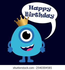 Bright monster gift card with text "HAPPY BIRTHDAY". For birthday invitations. For flyers, posters, banners, brochures, social media posts, events and page covers. Vector illustration eps 10