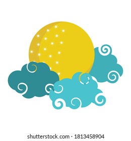 bright moon clouds sky cartoon isolated icon style vector illustration