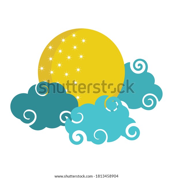 bright moon clouds sky cartoon isolated icon\
style vector\
illustration