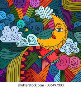 A bright moon and ethnicity. Vector illustration.
