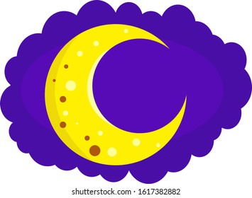 Bright moon on a background of purple night clouds surface structure closeup concept of space and environment