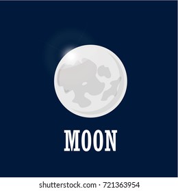 Bright moon on the night sky. Realistic moon in space on dark background