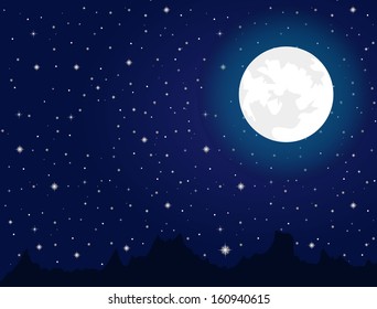 Bright moon and stars during night