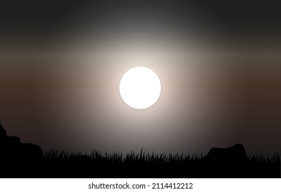Das helle Mondlicht wird vom Rand des Grasgartens aus der Ferne gesehen