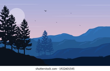 Bright morning with very nice scenery mountains on the edge of the city. Vector illustration