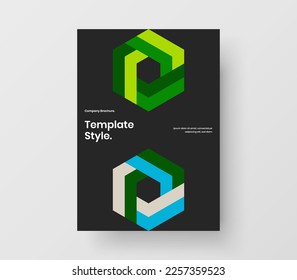 Bright mosaic hexagons company brochure template. Multicolored cover A4 design vector concept.