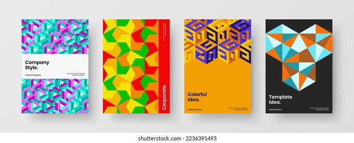 Helles Mosaikhexagons-Plakatschablonensatz. Minimalistische Magazin decken A4 Design Vektorkonzept Komposition.