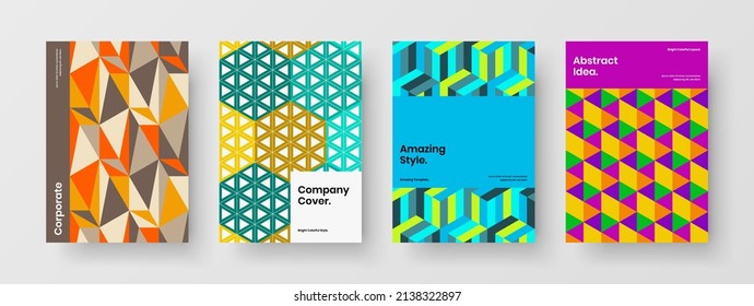 Bright mosaic pattern banner illustration collection. Unique presentation A4 design vector template set.