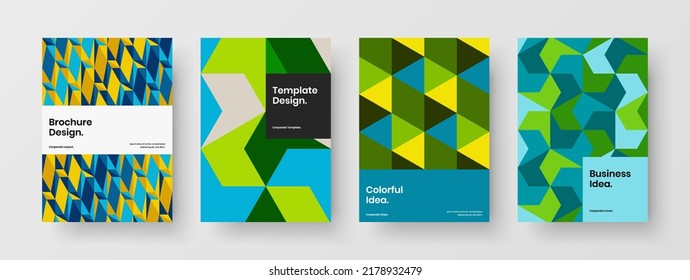 Bright mosaic pattern booklet concept collection. Original company brochure A4 vector design illustration set.