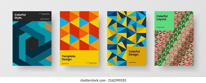 Bright mosaic pattern catalog cover layout collection. Unique leaflet design vector illustration set.