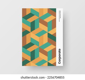 Bright mosaic pattern magazine cover concept. Vivid handbill A4 design vector template.