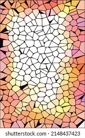 bright mosaic pattern on black backdrop. stained glass. vector illustration. background for wall painting. colored stones, shards, patchwork. red and yellow mosaic