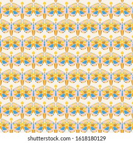 Bright mosaic seamless pattern with the butterfly silhouette. Vector background. Perfect for the spring and summer design.