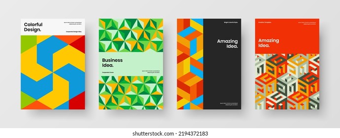 Bright mosaic shapes catalog cover template bundle. Minimalistic corporate identity A4 vector design layout collection.