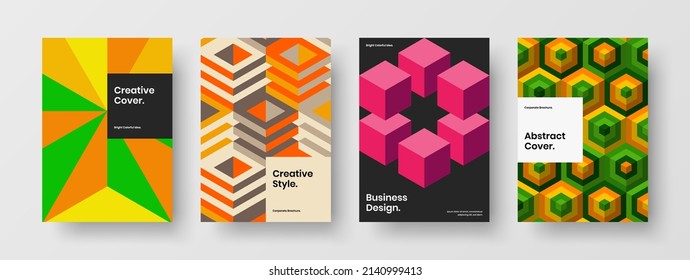 Bright mosaic shapes corporate brochure concept set. Minimalistic catalog cover vector design template collection.