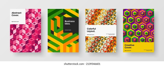 Bright mosaic shapes flyer concept composition. Simple corporate cover vector design illustration collection.
