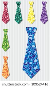 Bright mosaic silk tie stickers in vector format.