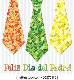 Bright mosaic Spanish 'Happy Father's Day' neck tie card in vector format.