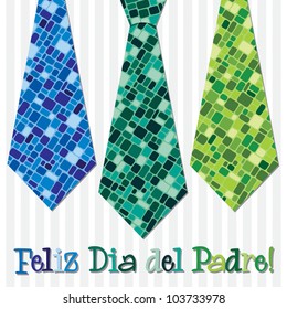Bright mosaic Spanish 'Happy Father's Day' neck tie card in vector format.