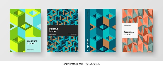 Bright mosaic tiles postcard template bundle. Multicolored banner A4 vector design illustration collection.