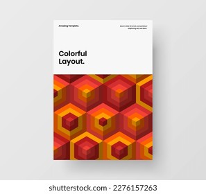 Bright mosaic tiles presentation template. Vivid booklet A4 vector design illustration.