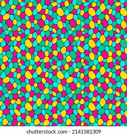 Bright mosaic vector repeated background. Colorful geometric seamless pattern. Geometric shapes abstract endless texture. Colored broken tiles fragments. stained glasses template design.