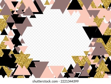 Fondo transparente del vector mosaico brillante. Afiche del aceite de polígono dorado. Impresión de forma abstracta de Memphis. Patrón brillante claro.