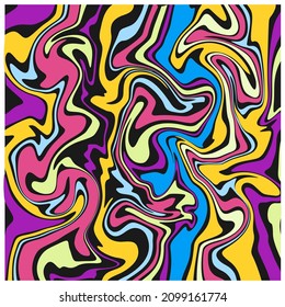 Bright multicolor curved lines background. Shiny neon wavy pattern. Abstract psychedelic design inspiration.