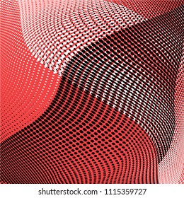 Bright multicolor geometric abstract halftone pattern. Dynamic lines and curves. Vector illustration with dots. Modern polka dots background