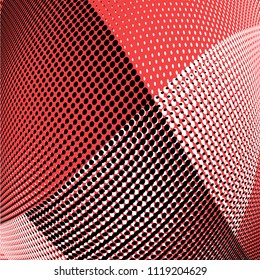 Bright multicolor geometric abstract halftone pattern. Dynamic lines and curves. Vector illustration with dots. Modern polka dots background