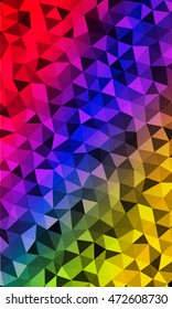 Bright multicolor geometric background of colored triangles. Gradient of red, purple blue, green, yellow color. Origami. Vector illustration. Polygonal patterns for your presentations, business 