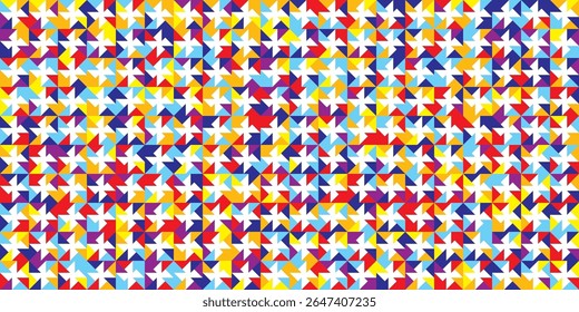 Roda de pinwheel multicor brilhante sem costura bg. Abstrato triângulo moinho de vento padrão geométrico. Motivo vívido para o design de lenço, cachecol, gravata, bandana. Simples mosaico vetorial. Colcha de proteção de blocos