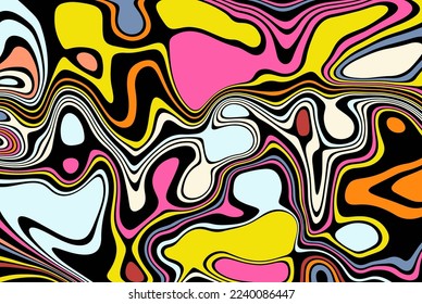 Bright multicolored abstract blot texture design. Modern art of optical illusions. Background with smooth spots and lines for poster, flyer, fabric print and presentation.