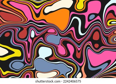 Bright multicolored abstract blot texture design. Modern art of optical illusions. Background with smooth spots and lines for poster, flyer, fabric print and presentation