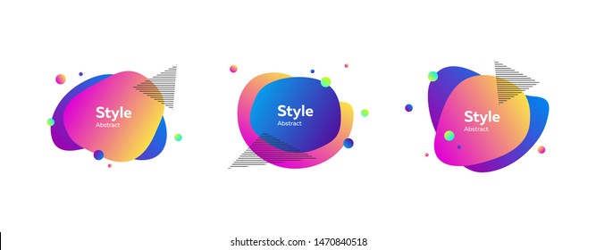 Bright multi-colored abstract forms. Dynamical colored forms and dots. Gradient banners with flowing liquid shapes. Template for design of website, leaflet, commercial. Vector illustration