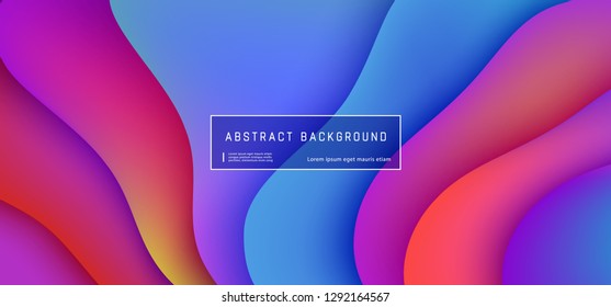 Bright multicolored abstract layered horizontal poster - gradient geometric liquid wave shapes composition with fluid color for banner or header in vector illustration.