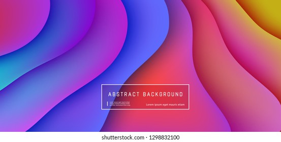 Bright multicolored abstract layered horizontal background. Gradient geometric fluid wave shapes composition with liquid color for banner or header in vector illustration.