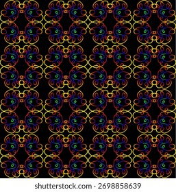 Un patrón abstracto brillante y multicolor pintado sobre un fondo negro