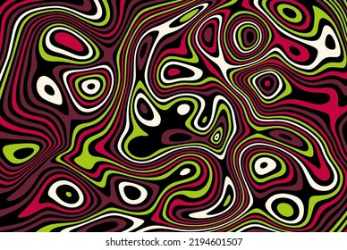 Bright multicolored abstract stain texture design. Modern art of optical illusions. Background with flowing striped spots for poster, flyer, fabric print and presentation.
