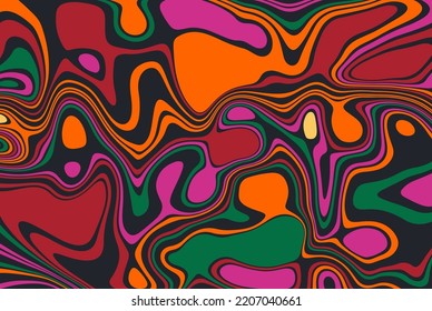 Bright multicolored abstract stain texture design. Modern art of optical illusions. Background with flowing striped spots for poster, flyer, fabric print and presentation.