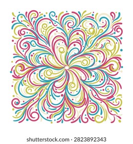 Bright multicolored abstract swirls creating a decorative background pattern. Vibrant lines and curves forming a dynamic floral style texture suitable for creative projects.
