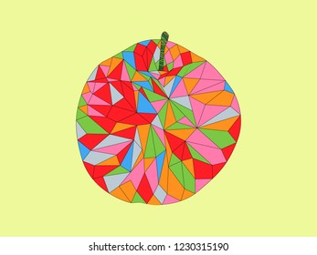 Bright multi-colored apple in the style of low poly.