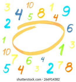 Bright multicolored background with numbers written with marker on white . Vector EPS 8.
