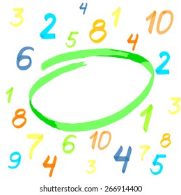 Bright multicolored background with numbers written with marker on white . Vector EPS 8
