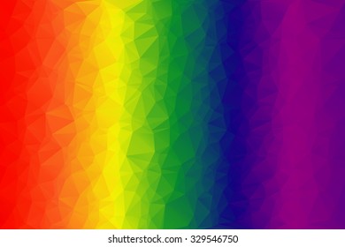 Bright multi-colored background. Spectrum of colors. Low polygon background of triangles as a crumpled paper. Colors of rainbow: red, orange, yellow, green, blue, indigo, violet. Vector illustration.