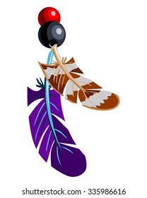 bright multicolored beads and feathers