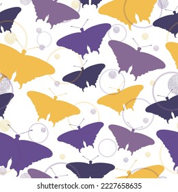 Bright multicolored butterflies on a white background.  Seamless pattern.